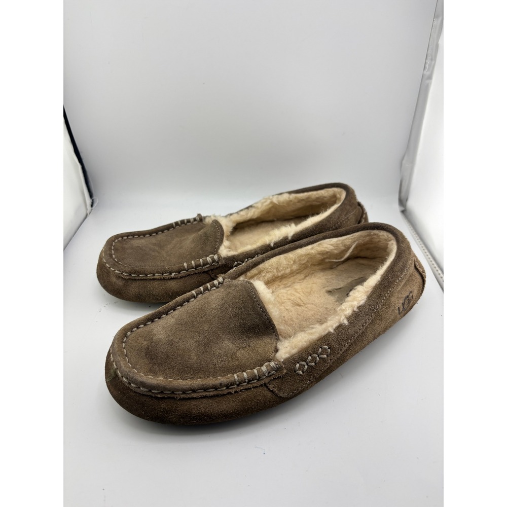 UGG Ansley Espresso Brown Suede Moccasin Slippers Womens Size 8 Loafers